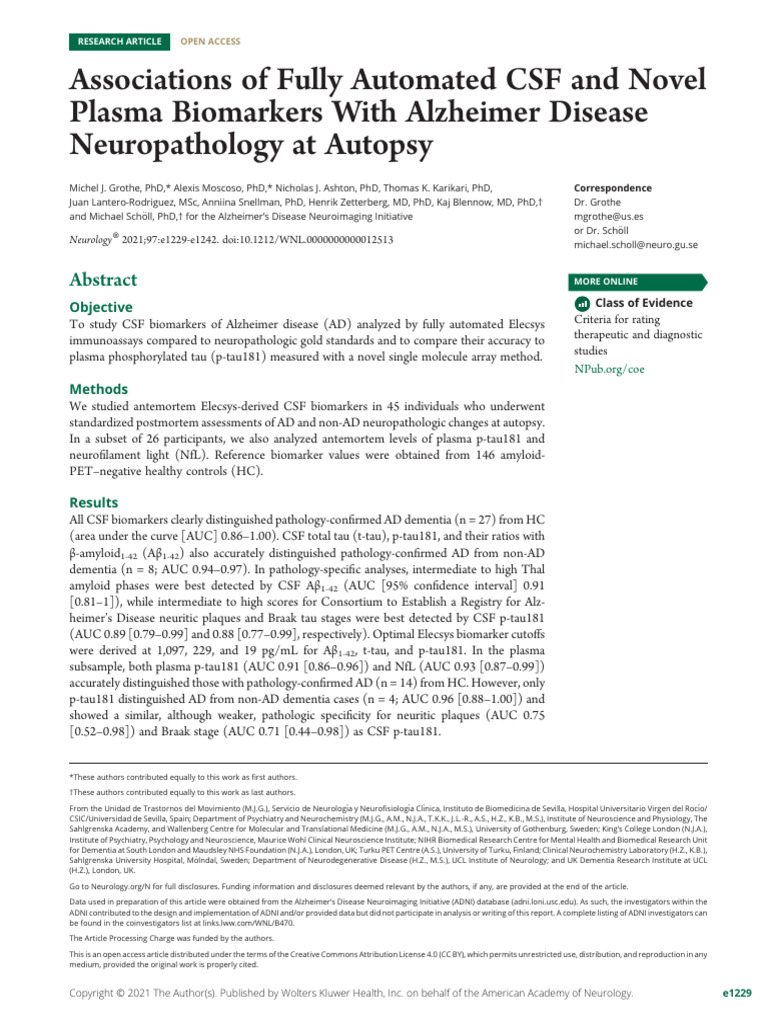 Automated CSF and Plasma Biomarkers in Alzheimer's | PDF | Amyloid Beta ...