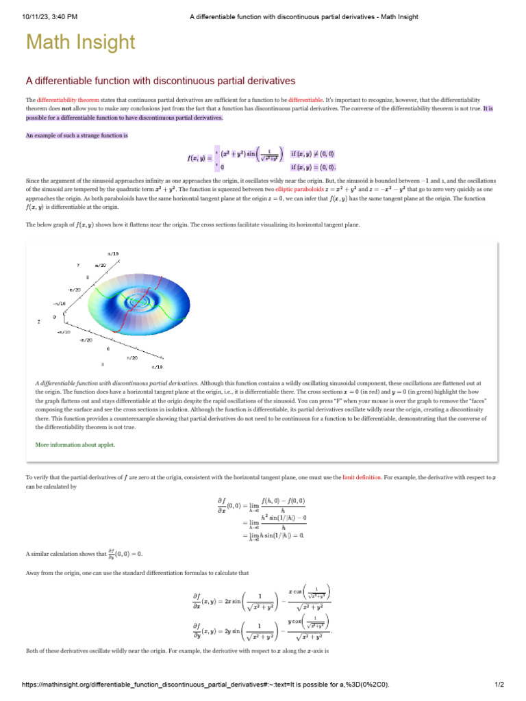 Calc III Partial Derivative Function Continuity | PDF | Derivative ...