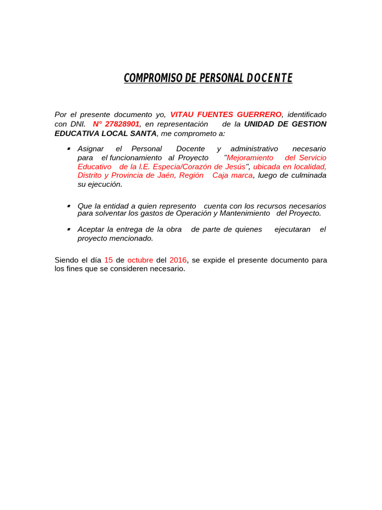 Compromiso de Personal Docente | PDF