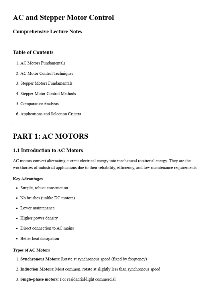 AC and Stepper Motor Control Guide | PDF | Electric Motor | Alternating ...