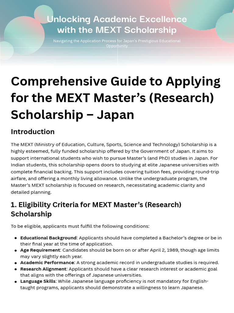 MEXT Master's Scholarship Guide for Indians | PDF | University | Master ...