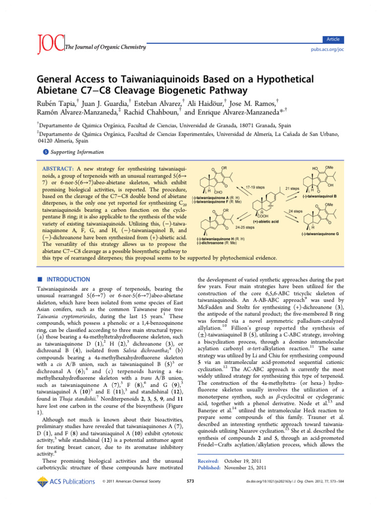 Synthesis of Taiwaniaquinoids via Abietane Pathway | PDF | Aldehyde ...