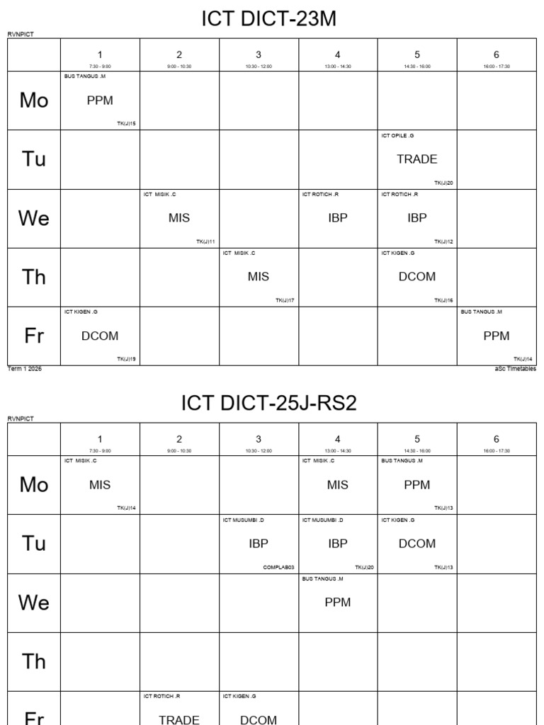 RVNP ICT Timetable Term 1 2026 | PDF