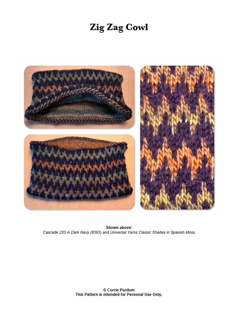 Zig Zag Cowl Knitting Pattern Guide | PDF | Knitting | Basic Knitted ...