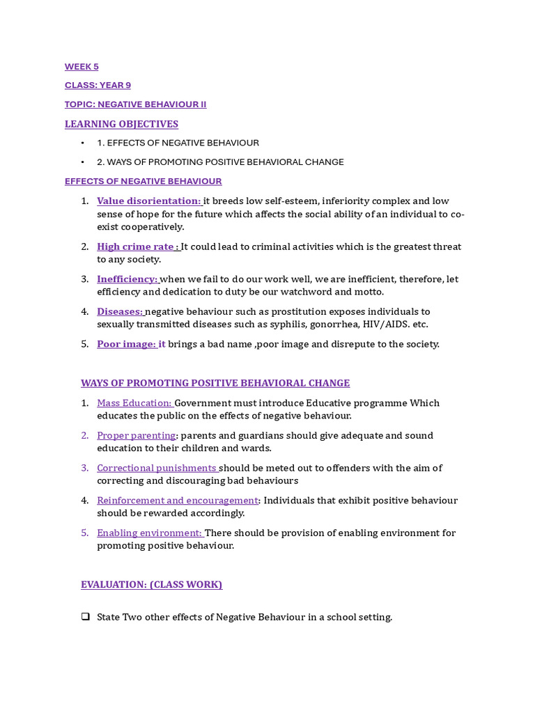 Effects of Negative Behavior & Solutions | PDF
