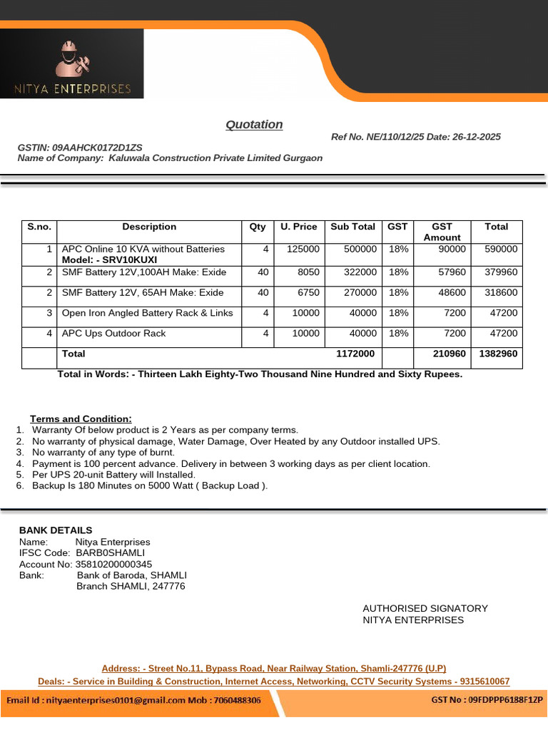 Quotation for UPS and Battery Supply | PDF