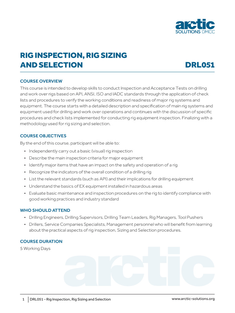 Rig Inspection and Sizing Course | PDF