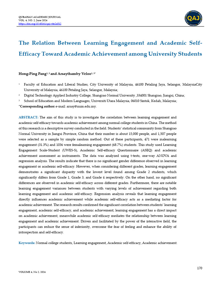 Learning Engagement and Academic Success | PDF | Self Efficacy ...