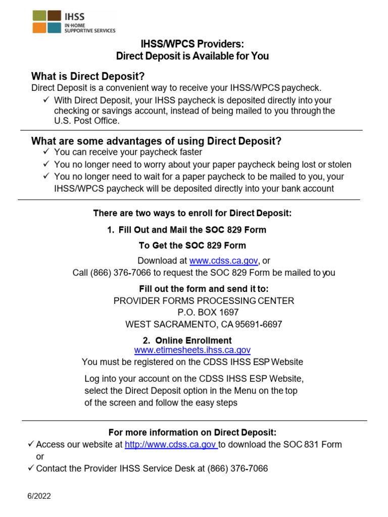 Direct Deposit for IHSS/WPCS Providers | PDF