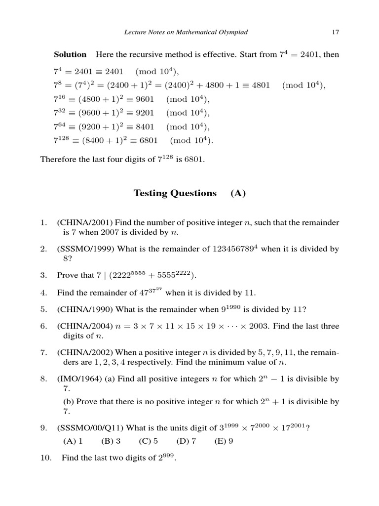 Mathematical Olympiad Lecture Notes | PDF