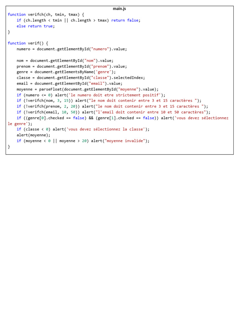 Validation des formulaires JavaScript | PDF