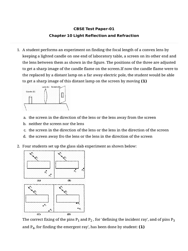 CBSE Light Reflection & Refraction Test | PDF | Atomic | Optics