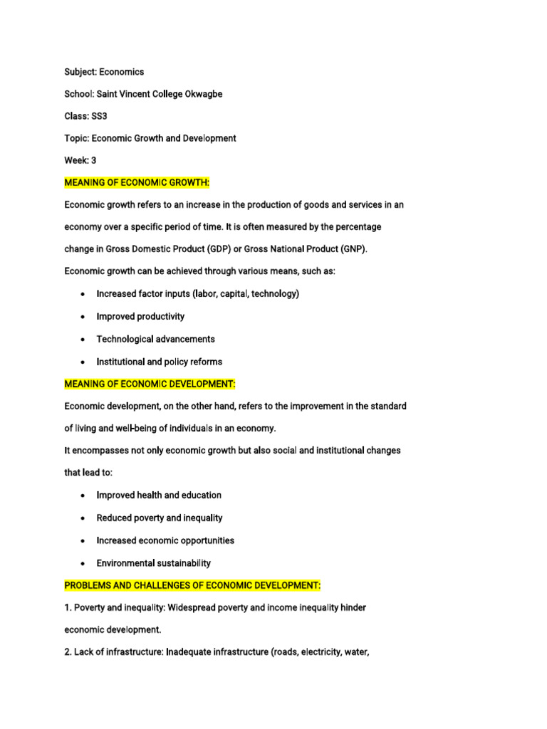Economic Growth and Development Overview | PDF | Economic Growth ...