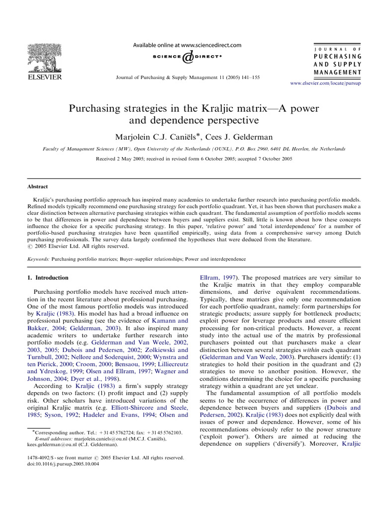 Purchasing Strategies in Kraljic Matrix | PDF | Procurement | Supply Chain