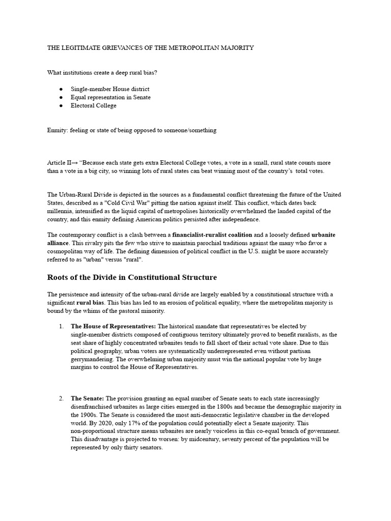 Urban-Rural Divide: Political Imbalance Analysis | PDF | Voting ...