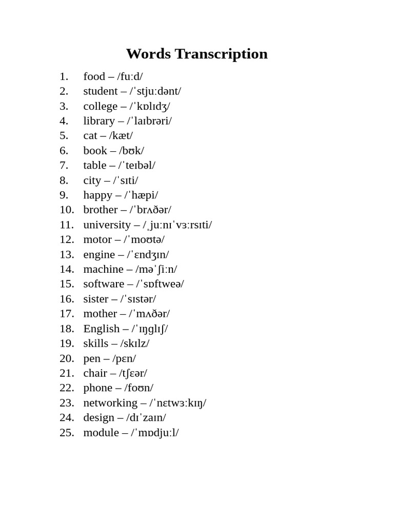 Essential Vocabulary Transcriptions | PDF