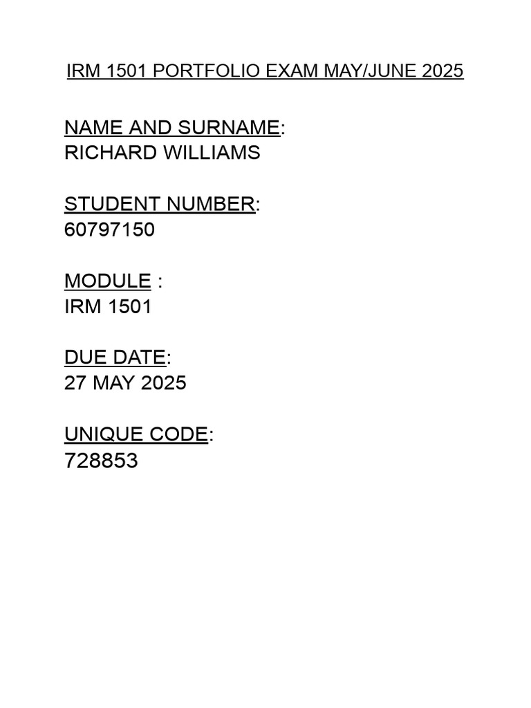 IRM 1501 Portfolio Exam Overview 2025 | PDF | Quantitative Research ...