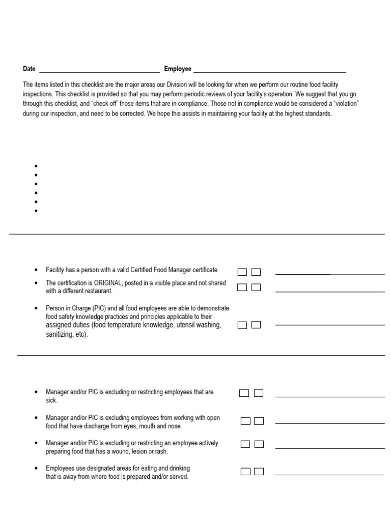 Food Facility Self-Inspection Guide | PDF | Dishwasher | Hand Washing