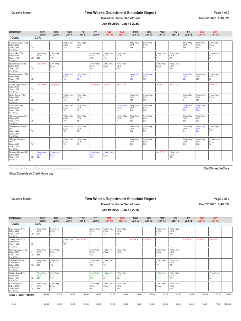 Two-Week Employee Schedule Report | PDF
