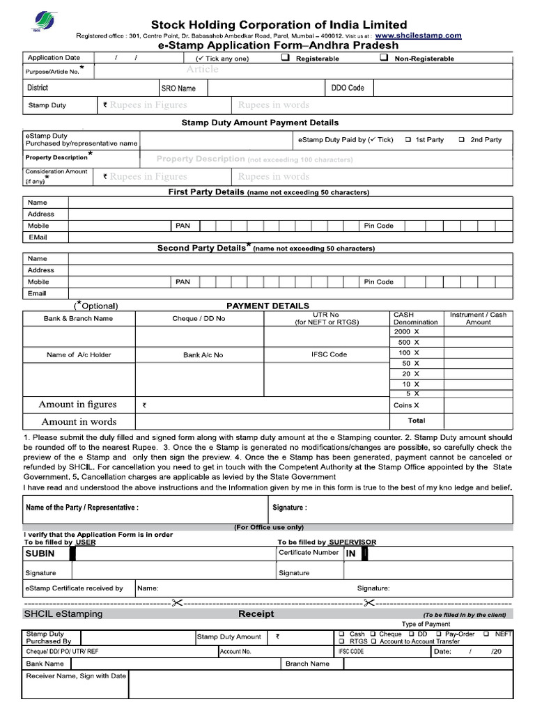 Application Form For Stamp Duty Payment Andhra Pradesh | PDF
