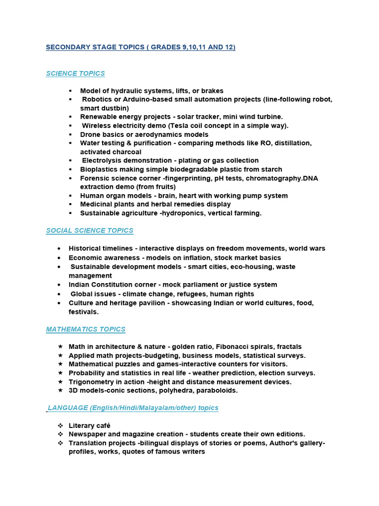 Engaging Secondary Stage Project Topics | PDF