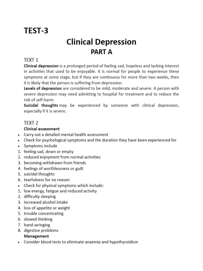 BenchMark Reading Tests 43 47 | PDF | Major Depressive Disorder ...