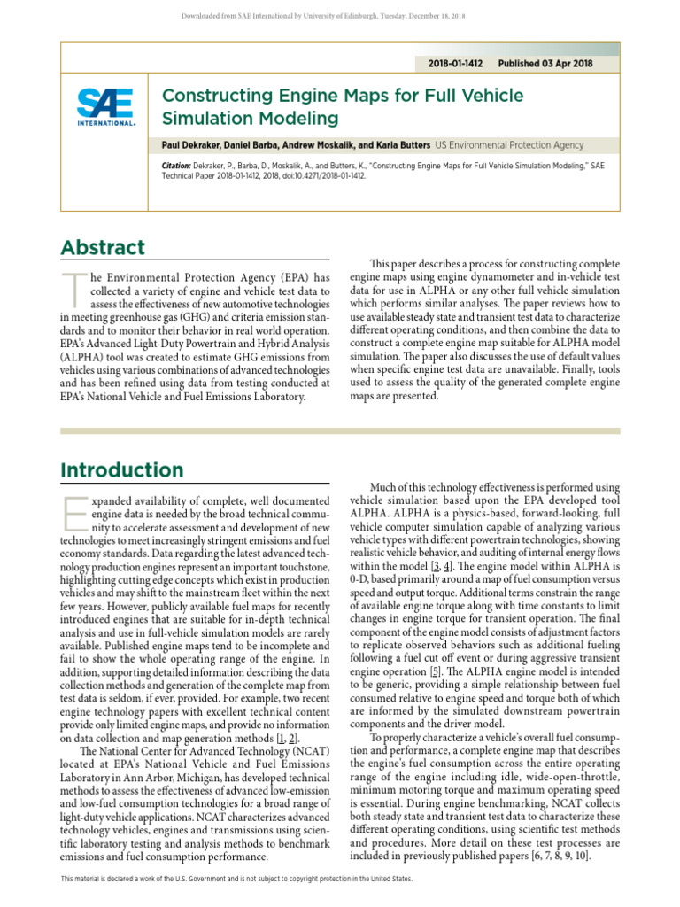 Engine Maps for Vehicle Simulation | PDF | Engines | Fuel Economy In ...