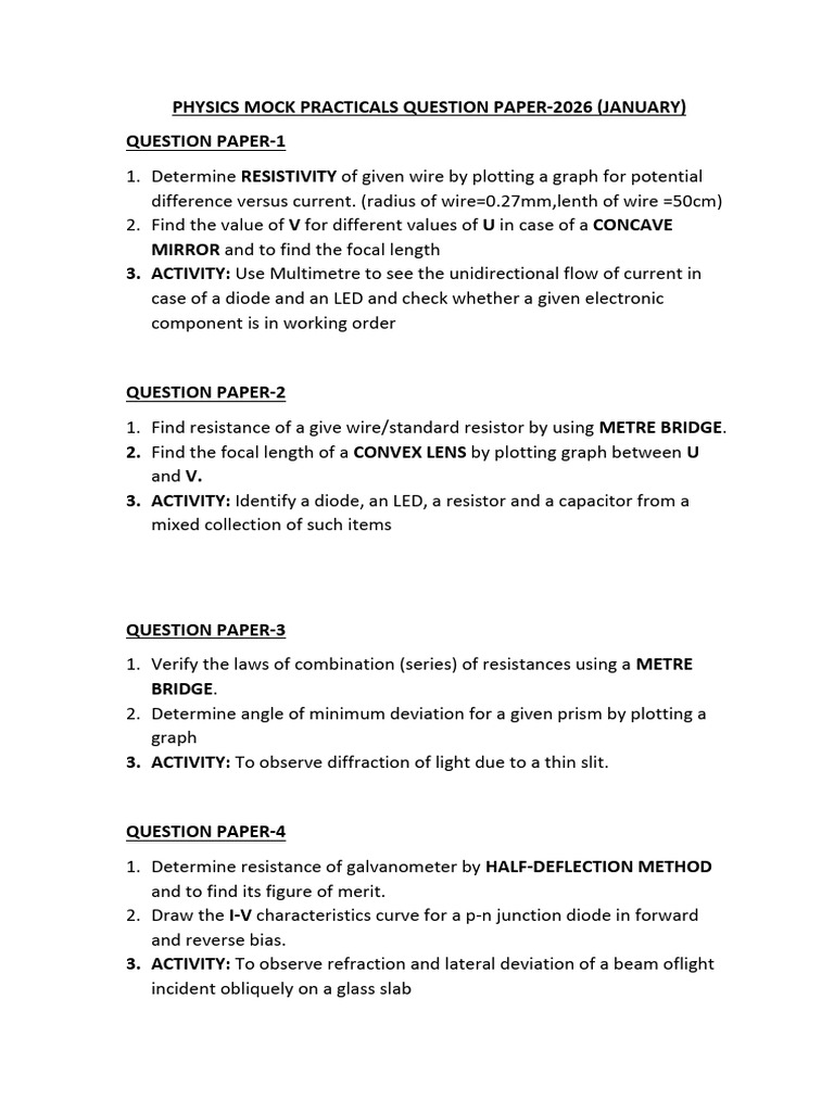 2026 Physics Practicals Question Paper | PDF