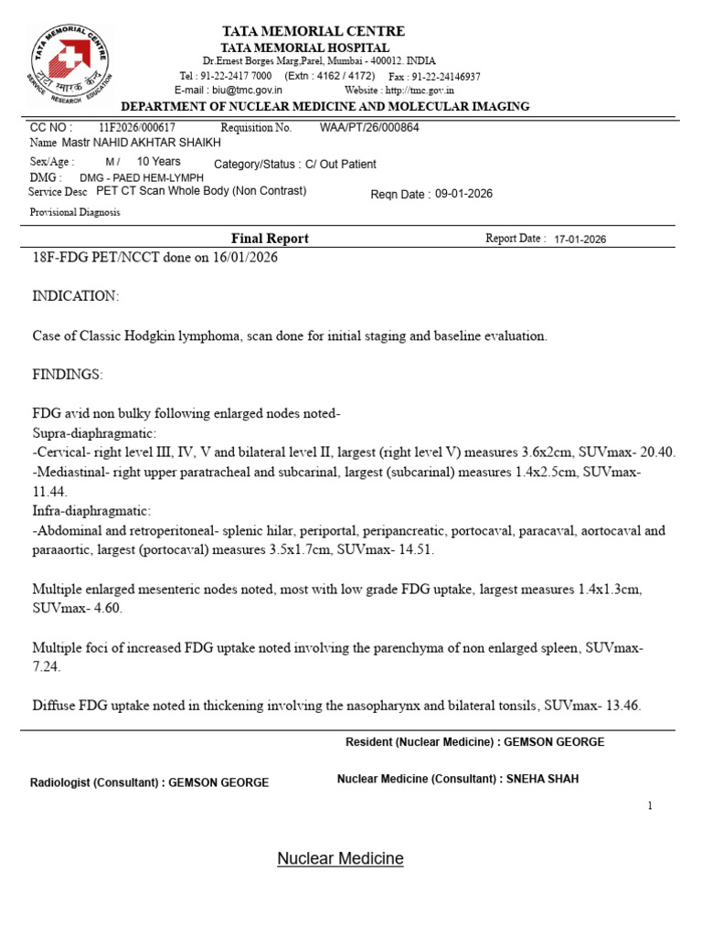 PET CT Scan Report for Hodgkin Lymphoma | PDF | Positron Emission ...