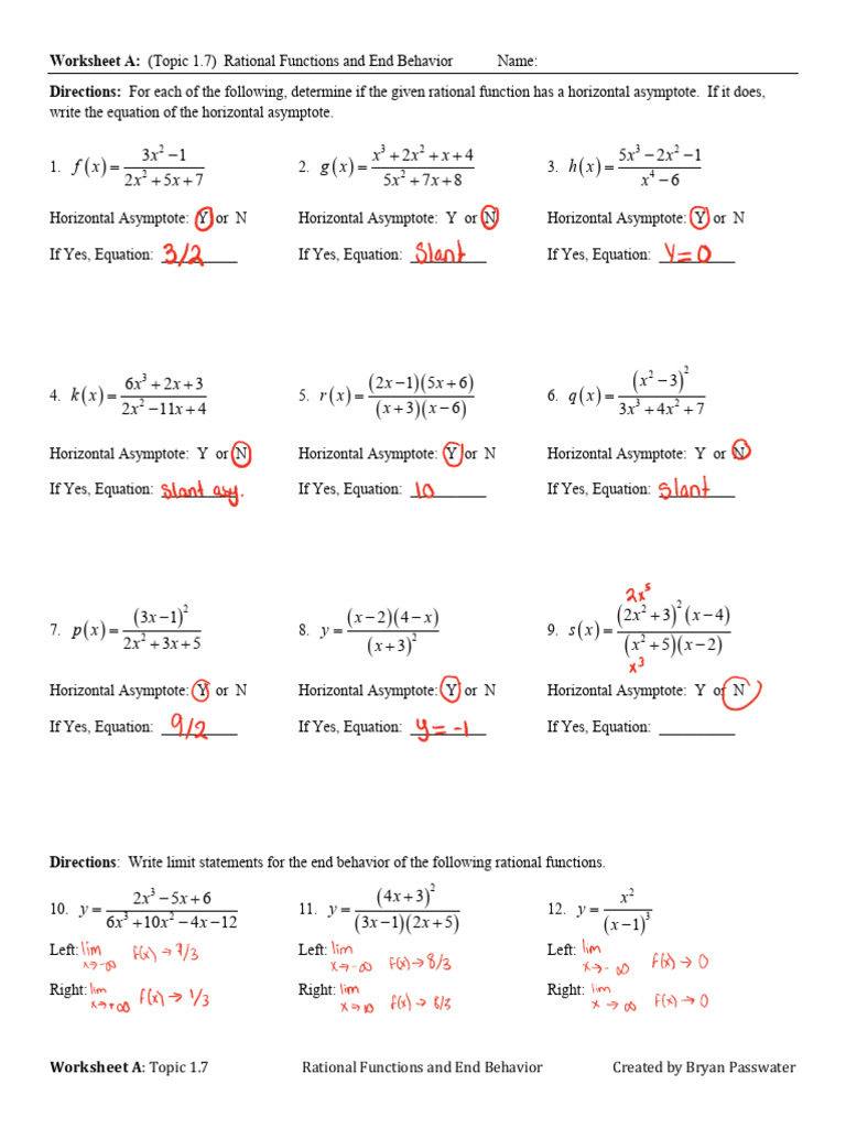 Worksheet+a+Topic+1.7+Rational+Functions+and+End+Behavior | PDF ...