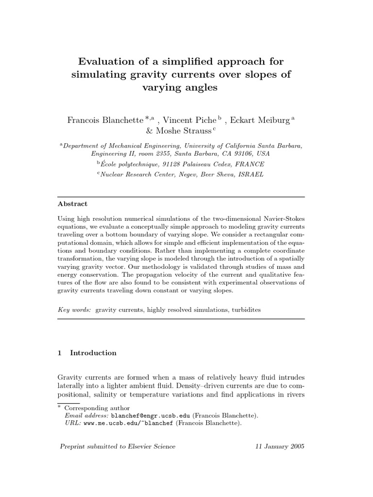 Simulating Gravity Currents on Slopes | PDF | Potential Energy | Navier ...