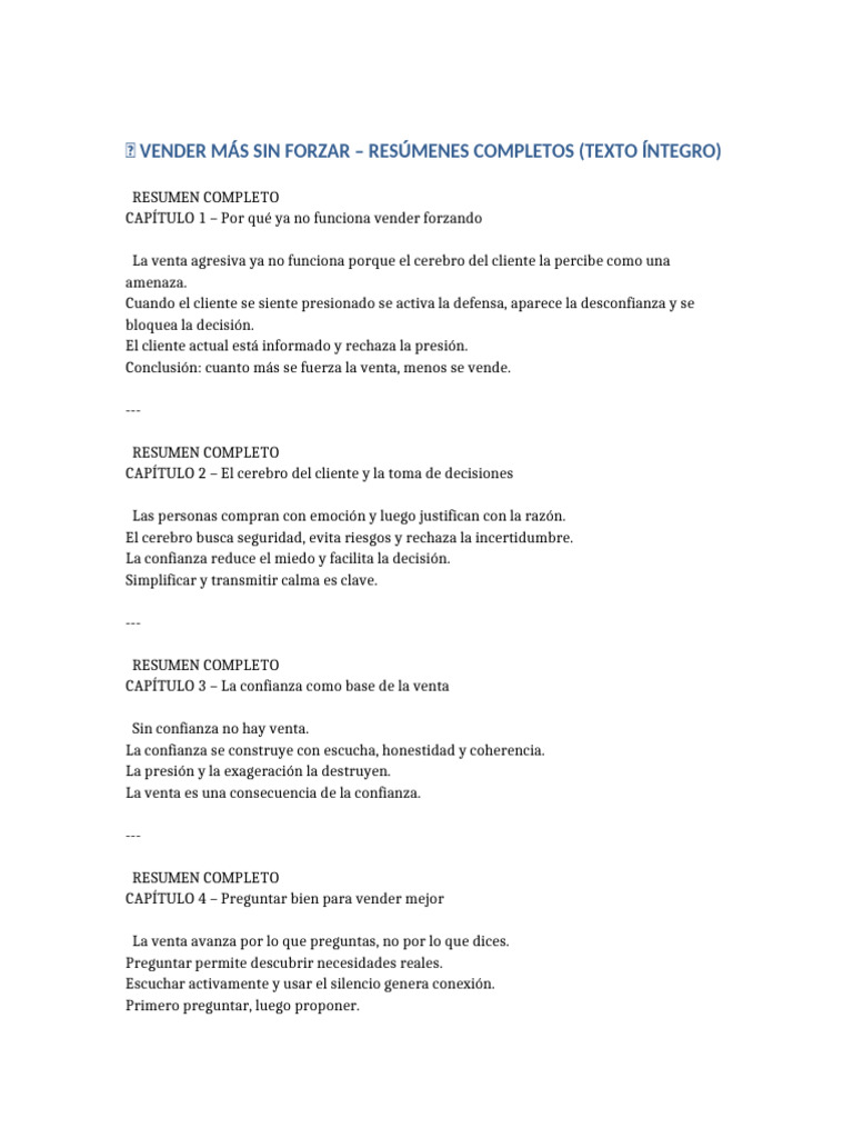 Vender Mas Sin Forzar Resumenes Largos Completos | PDF