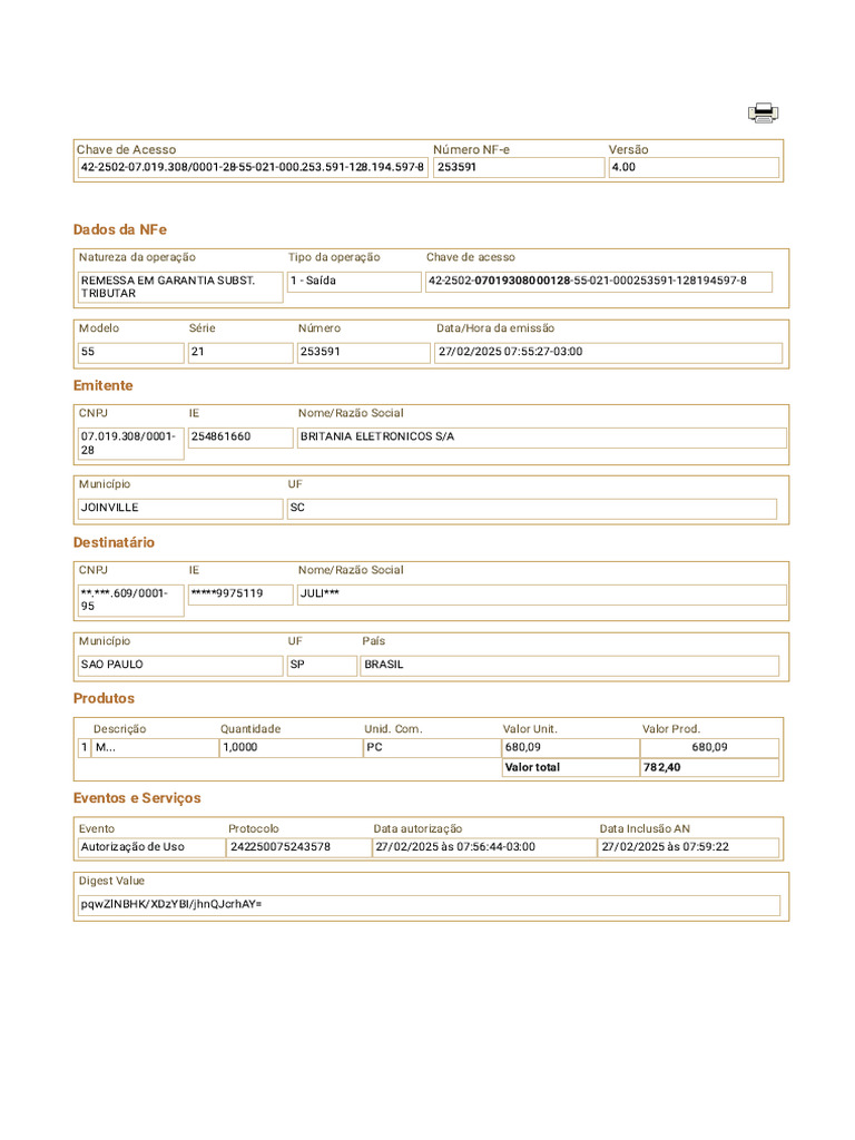 Chave de Acesso da NFe 253591 | PDF