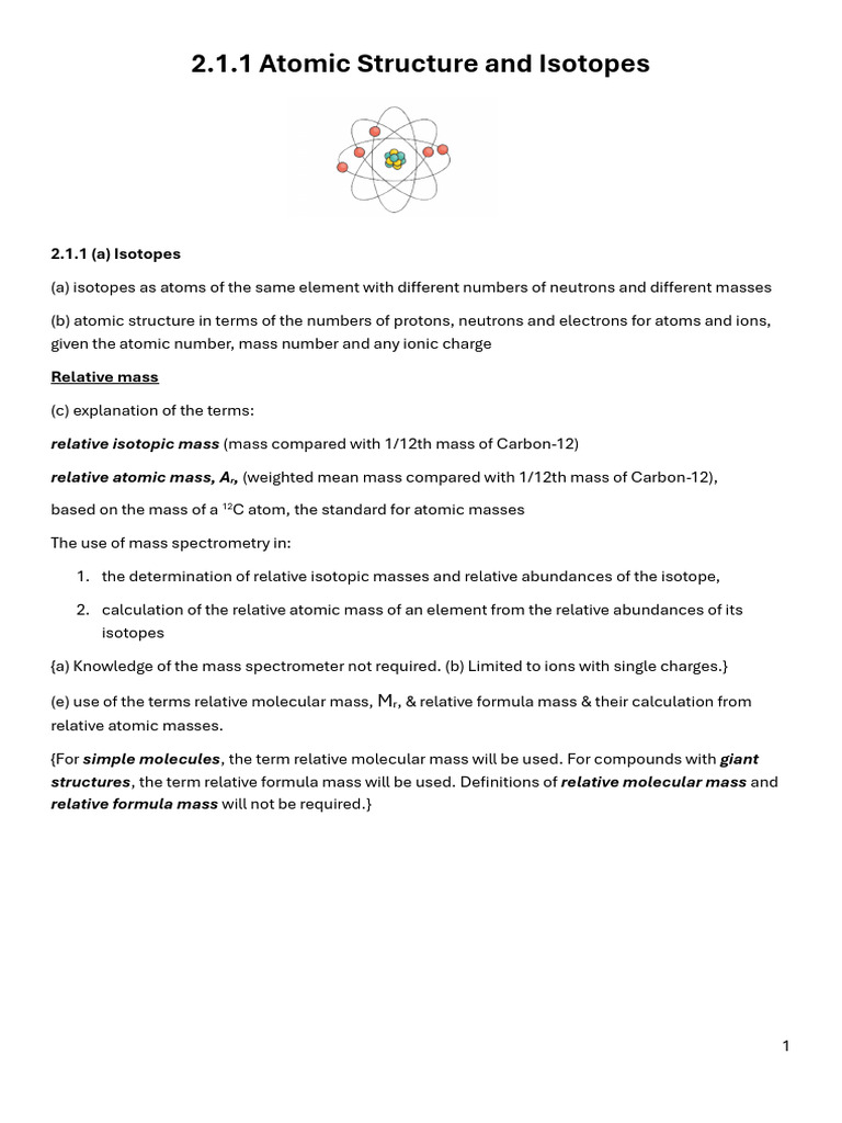 Atomic Structure and Isotopes Explained | PDF | Atoms | Molecules