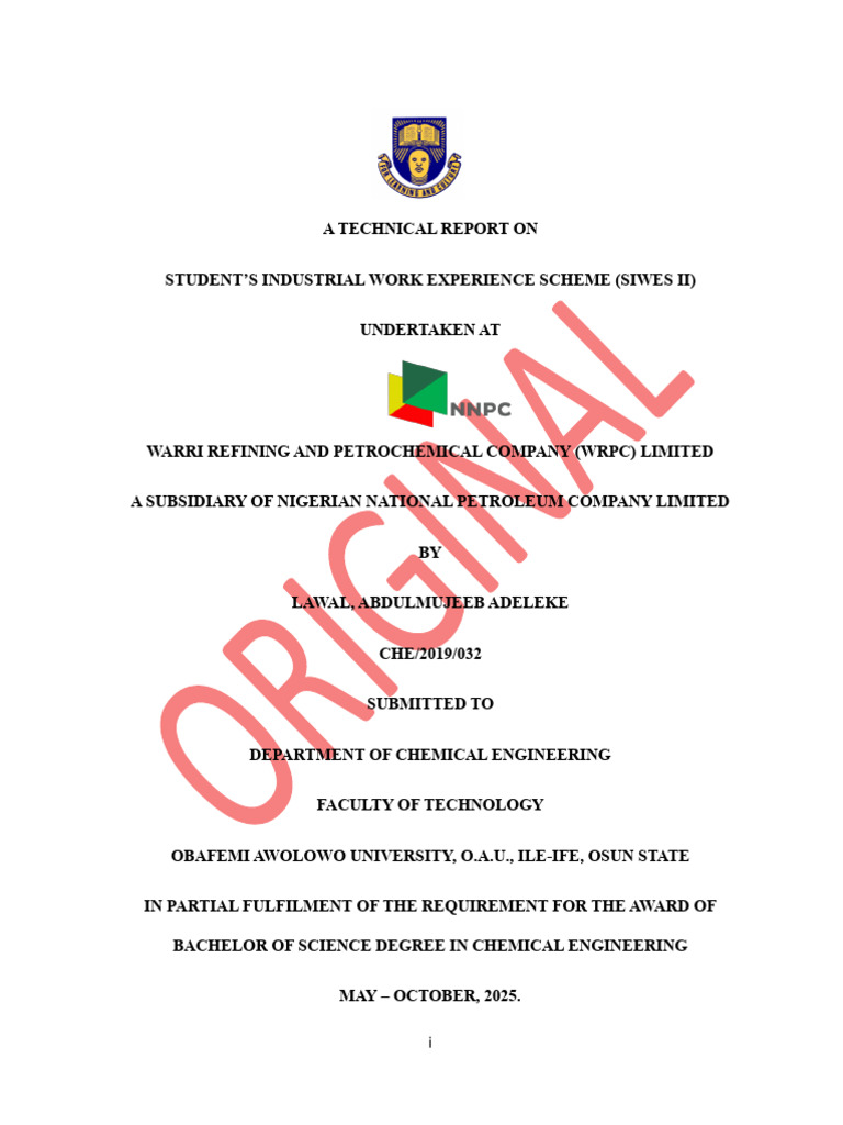 SIWES Report: Internship at WRPC | PDF | Oil Refinery | Fuel Oil