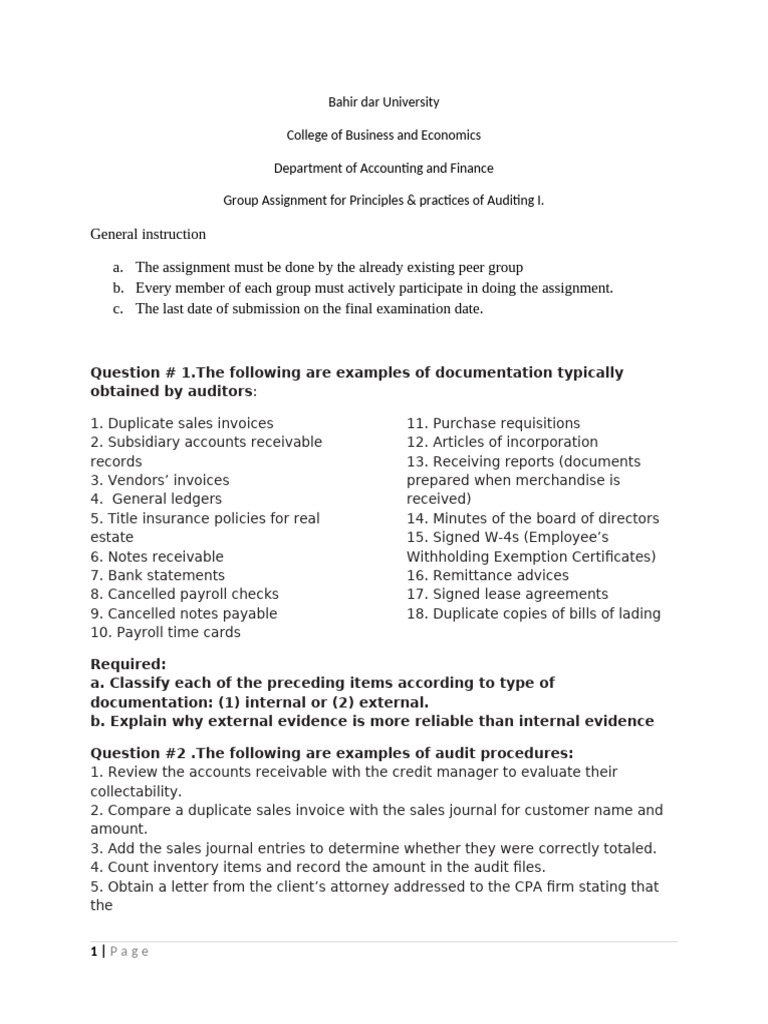 Auditing Principles and Practices Assignment | PDF | Audit | Internal ...