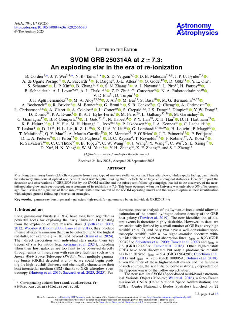 SVOM GRB 250314A at z ≃ 7.3 - An exploding star in the era of re ...