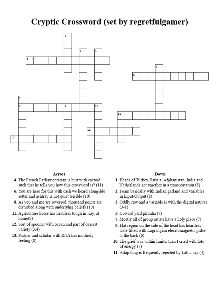 Cryptic Crossword Puzzle by Regretfulgamer | PDF