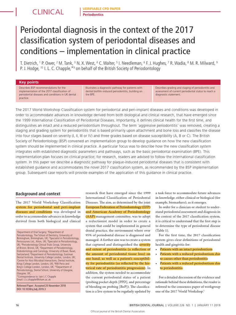 Implementing 2017 Periodontal Classification | PDF | Medical Diagnosis ...