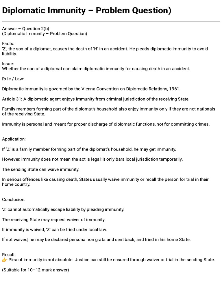 Diplomatic Immunity and Liability Explained | PDF