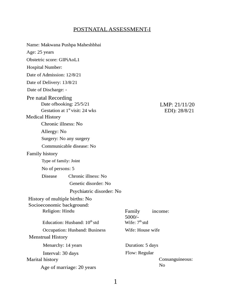 Postnatal Assessment Records Summary | PDF | Childbirth | Postpartum Period