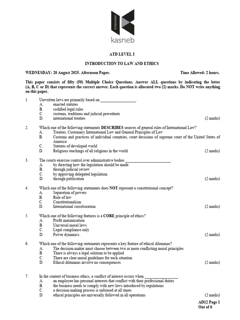 Law and Ethics Exam: ATD Level I | PDF | Legal Liability | Concurrent ...