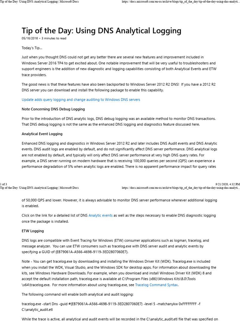 DNS Analytical Logging in Windows Server | PDF | Domain Name System ...