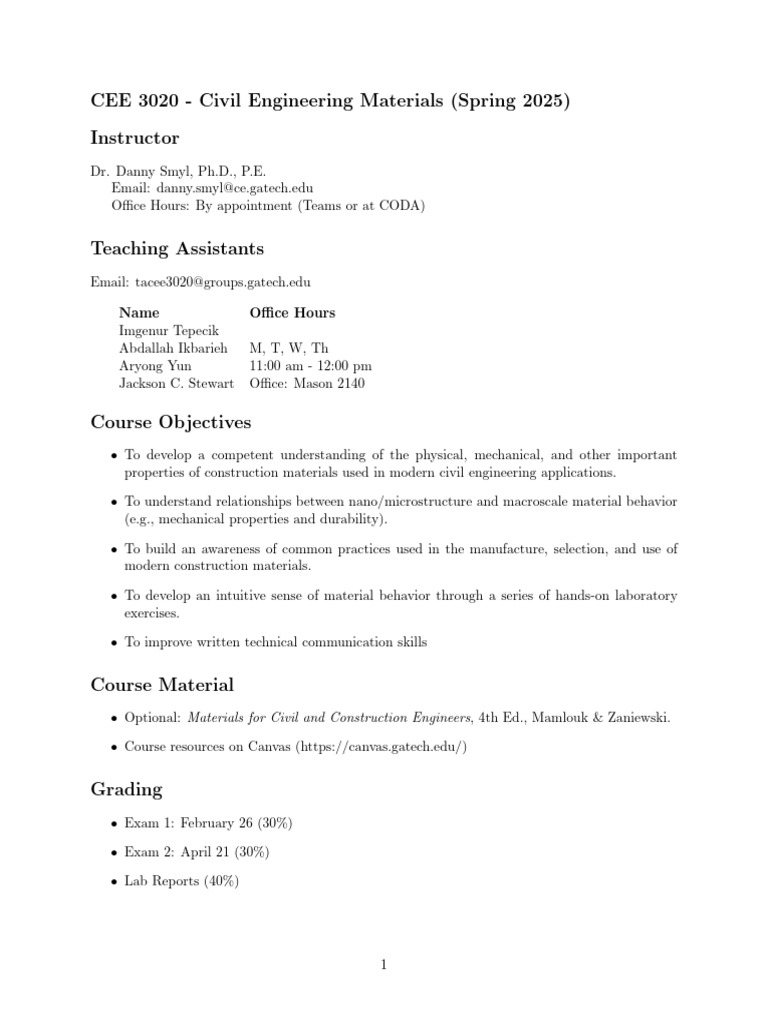 Civil Engineering Materials Course Overview | PDF | Concrete | Gender