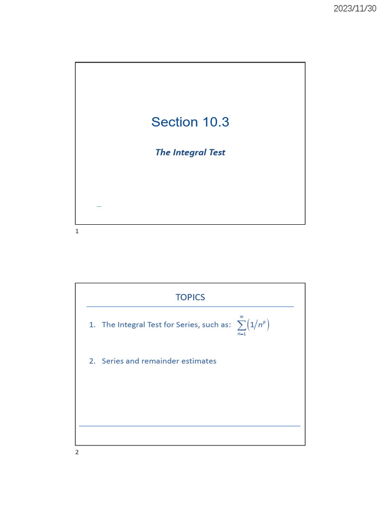 Lecture Notes 10-3 | PDF | Integral | Series (Mathematics)