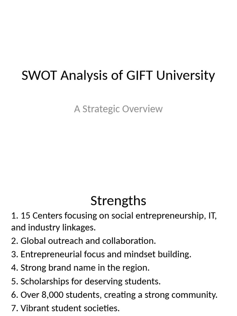 GIFT University SWOT Analysis Summary | PDF
