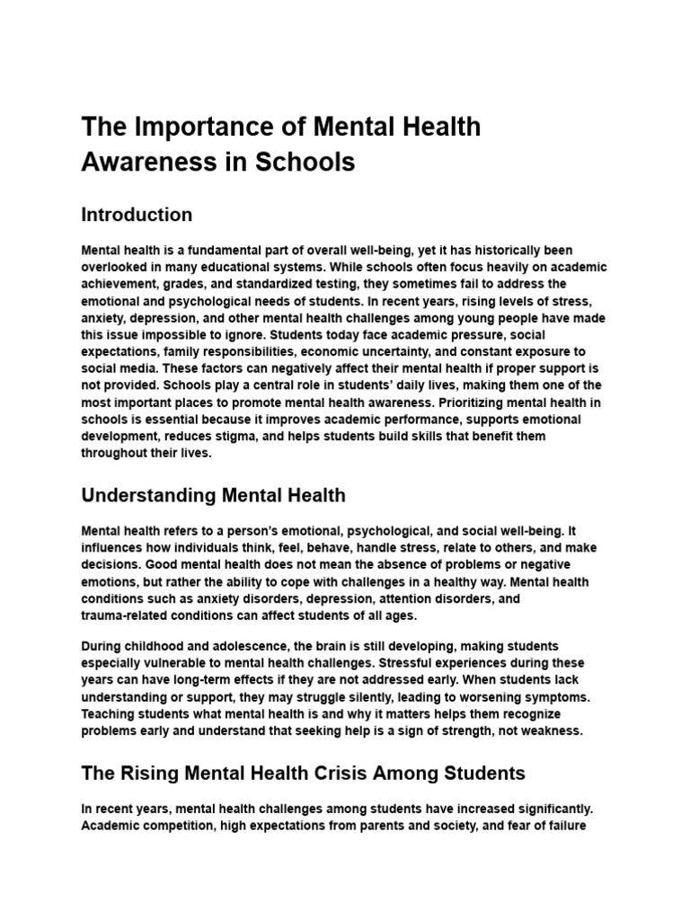 Mental Health Awareness in Schools | PDF | Mental Health | Anxiety