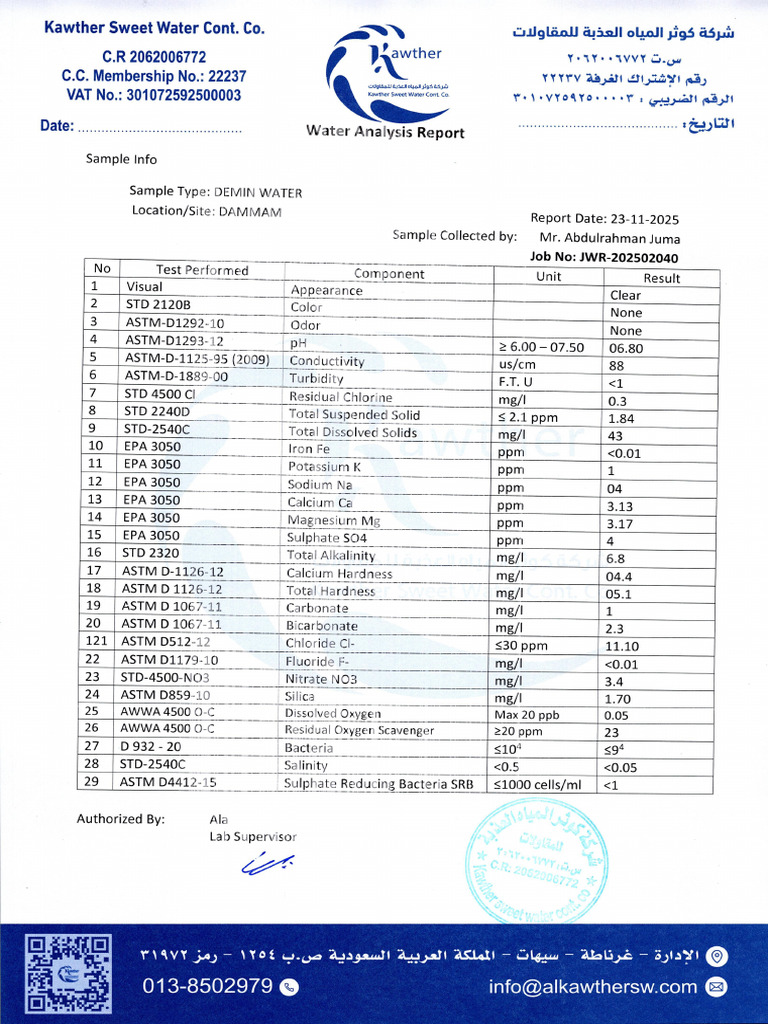 Water Analysis Report (23!11!2025) - 0001 | PDF