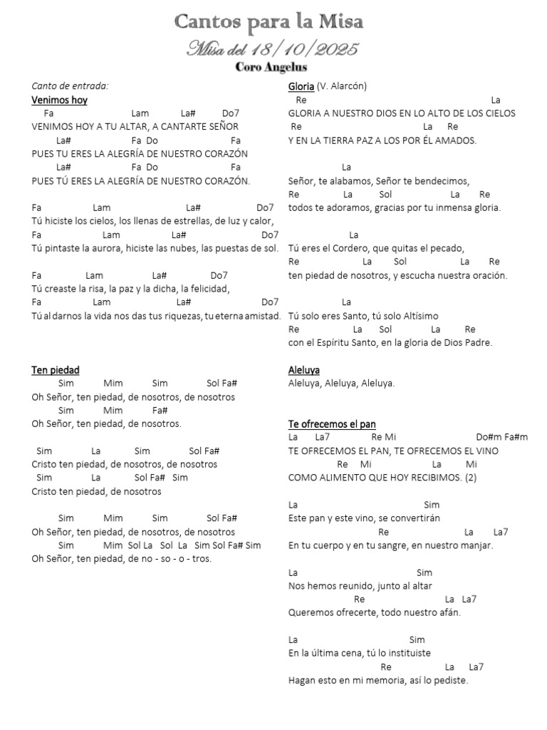 Cantos Litúrgicos para la Misa | PDF | María, madre de Jesús