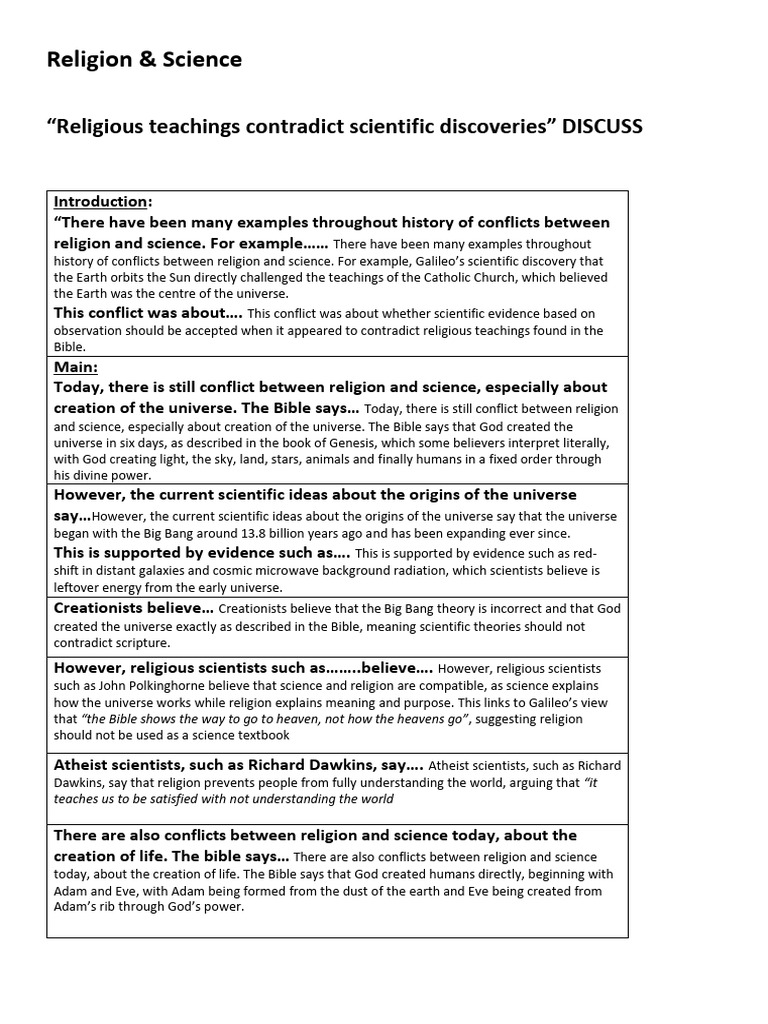 Religious Teachings Contradict Scientific Discoveries. DISCUSS | PDF ...